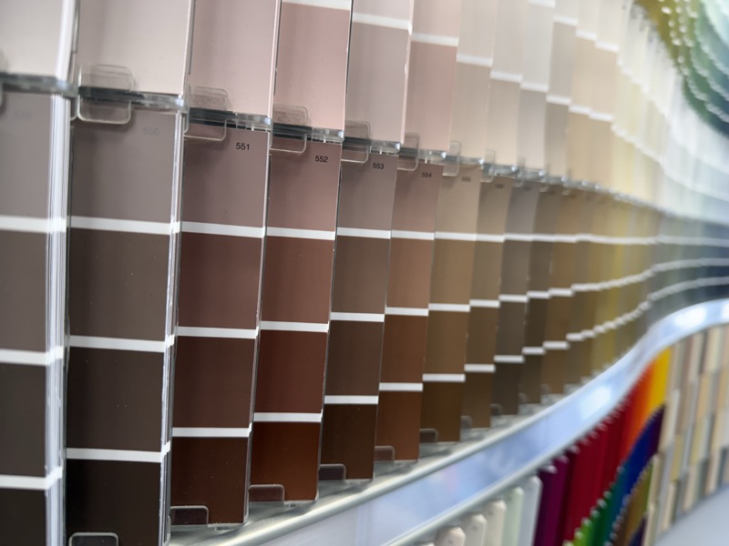Paint chip samples in browns and pinks