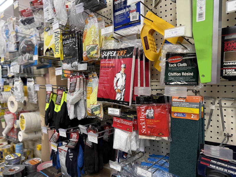 Painter accessories and supplies on display